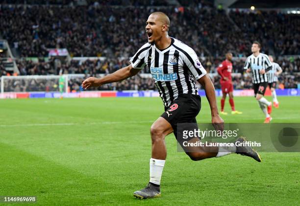 Salomon Rondon of Newcastle United celebrates after scoring his team's second goal during the Premier League match between Newcastle United and...