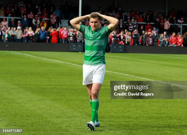 Toby Flood, the Newcastle Falcons captain, looks dejected after Newcastle are defeated and relegated during the Gallagher Premiership Rugby match...