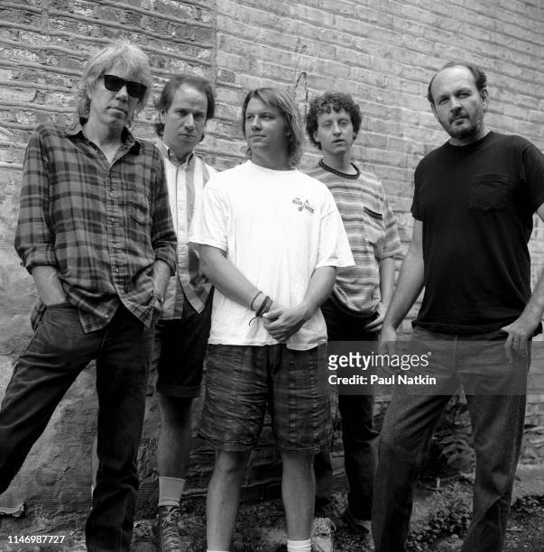 Portrait of the American band The Skeletons, left to right, Bobby Lloyd Hicks, D Clinton Thompson, Joe Terry, Kelly Brown, and Lou Whitney, on the...