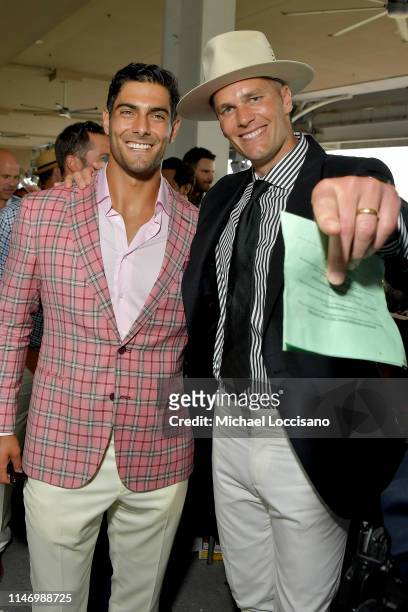 Jimmy Garoppolo and Tom Brady attend the 145th Kentucky Derby at Churchill Downs on May 04, 2019 in Louisville, Kentucky.