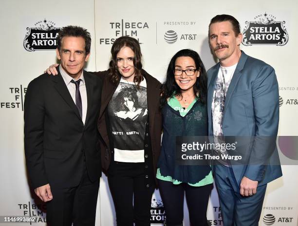 Ben Stiller, Winona Ryder, Janeane Garofalo and Ethan Hawke attend "Reality Bites" 25th Anniversary - 2019 Tribeca Film Festival at BMCC Tribeca PAC...