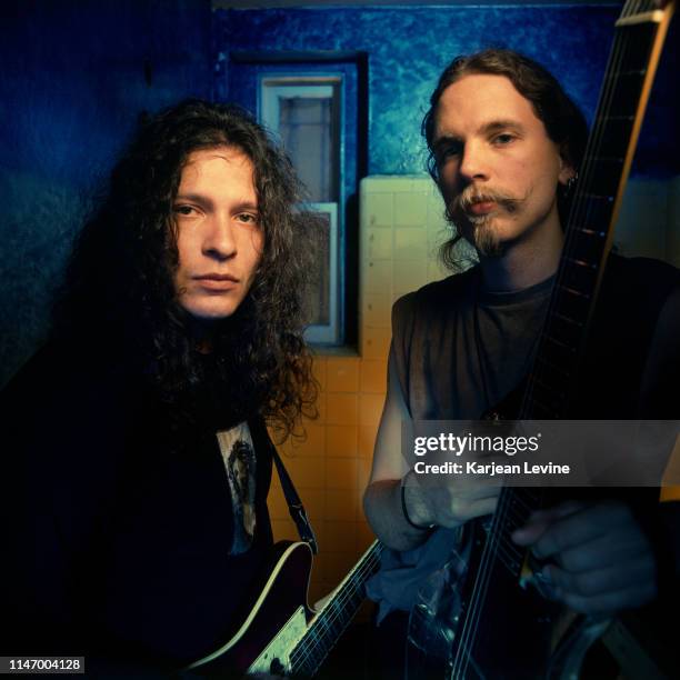 Mind Funk guitarists Jason Everman and Louis Svitek pose for a portrait on April 13, 1993 in New York City, New York.