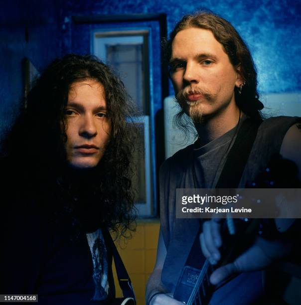 Mind Funk guitarists Jason Everman and Louis Svitek pose for a portrait on April 13, 1993 in New York City, New York.