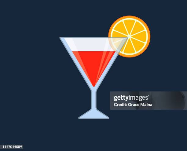 cocktail glass with vodka martini and lemon or orange garnish - gin illustration stock illustrations