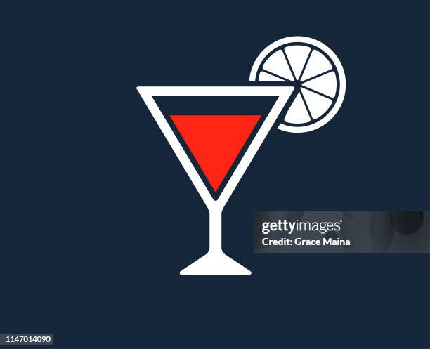 cocktail glass with vodka martini and lemon or orange garnish - mai tai cocktail stock illustrations