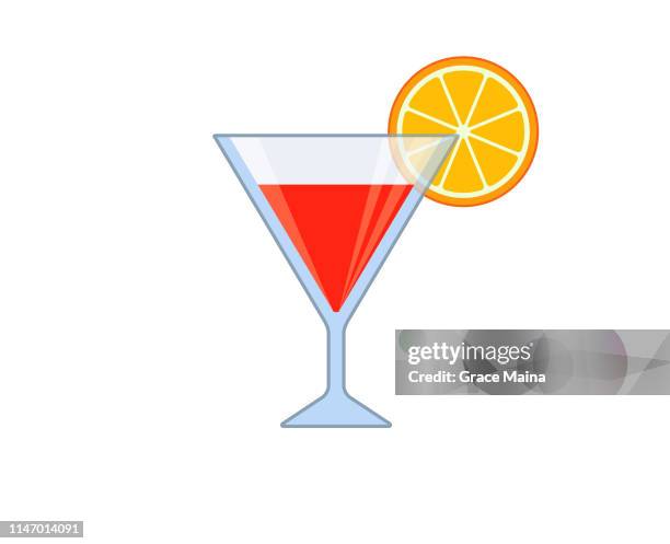 cocktail glass with vodka martini and lemon or orange garnish - cognac brandy stock illustrations