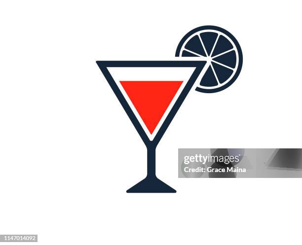 cocktail glass with vodka martini and lemon or orange garnish - mai tai cocktail stock illustrations