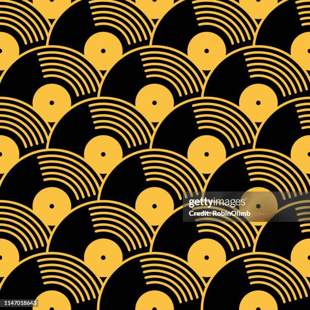 gold and black vinyl records seamless pattern - jazz stock illustrations
