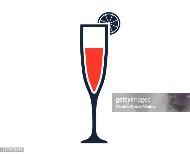 champagne in champagne flute glass with lemon or orange garnish - mai tai white background stock illustrations