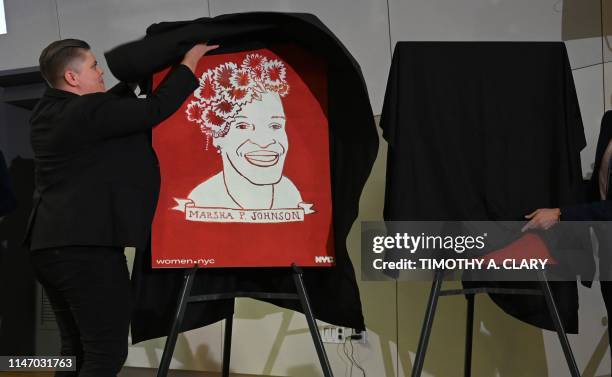 Poster of transgender activist Marsha P. Johnson is unveiled during an event at the The Lesbian, Gay, Bisexual & Transgender Community Center in New...