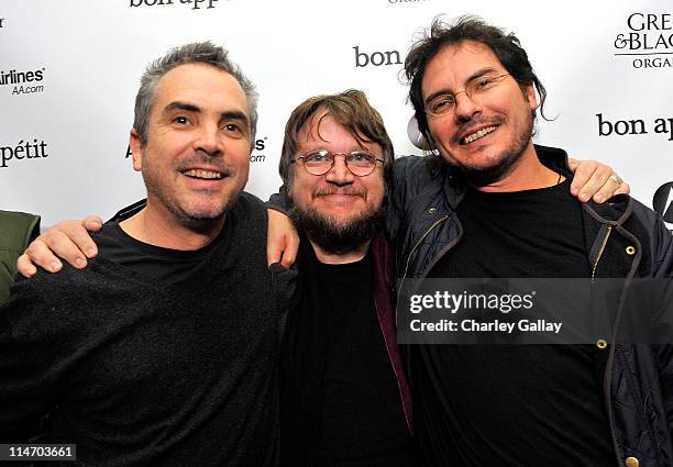 Directors Alfonso Cuaron, Guillermo del Toro and Carlos Cuaron at the Bon Appetit Supper Club "Rudo Y Cursi" Dinner on January 16, 2009 in Park City,...