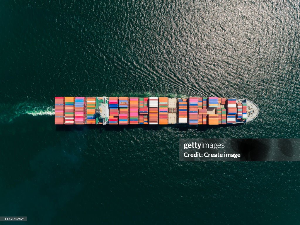 Container Ship Layout Top View Aerial Top View Container Ship On The Deep Sea Full Load Container For ...