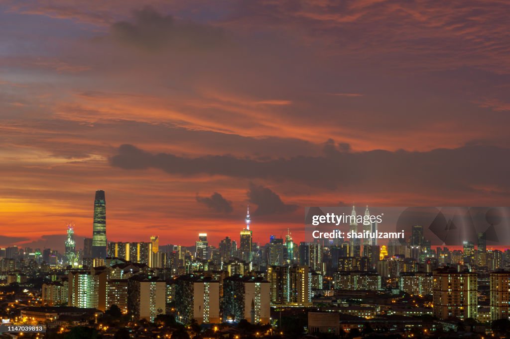 Majestic sunset over downtown Kuala Lumpur, Malaysia