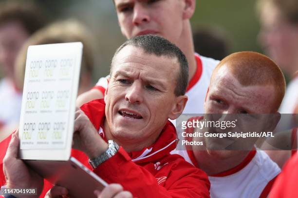 Coach of Sydney Swans Academy Jared Crouch during the round six NAB League match between the Geelong Cats and the Sydney Swans Academy at Trevor...