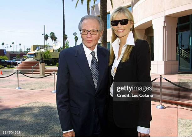 Larry King and his wife Shawn Southwick arrive for a memorial service for Bob Hope at the Academy of Television Arts and Sciences in the North...