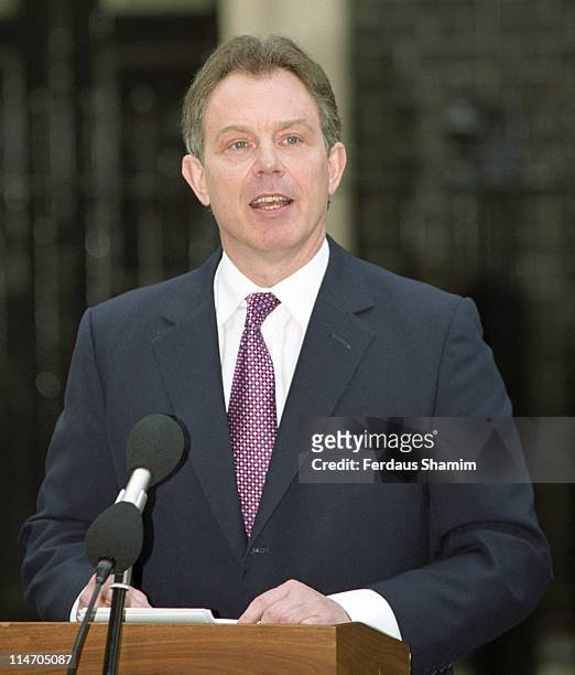 Tony Blair during Tony Blair Announces Two Month Postponement of Elections - April 2, 2001 at 10 Downing Street, London in London, England, Great...