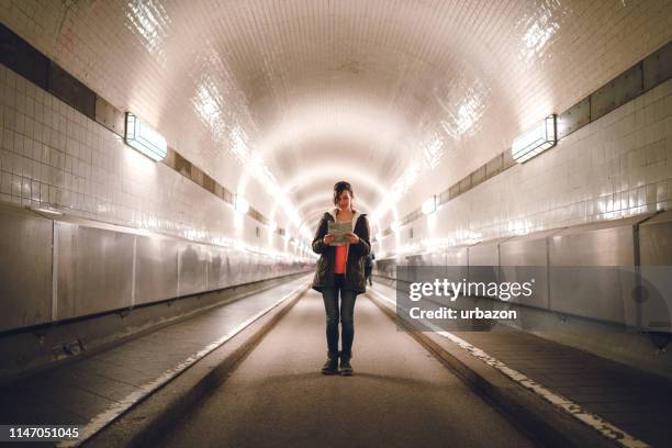exploring old elbe tunnel - old elbe tunnel stock pictures, royalty-free photos & images
