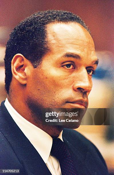 Simpson is shown during testimony in a preliminary hearing following the murders of his ex-wife Nicole Brown Simpson and her friend Ronald Goldman...