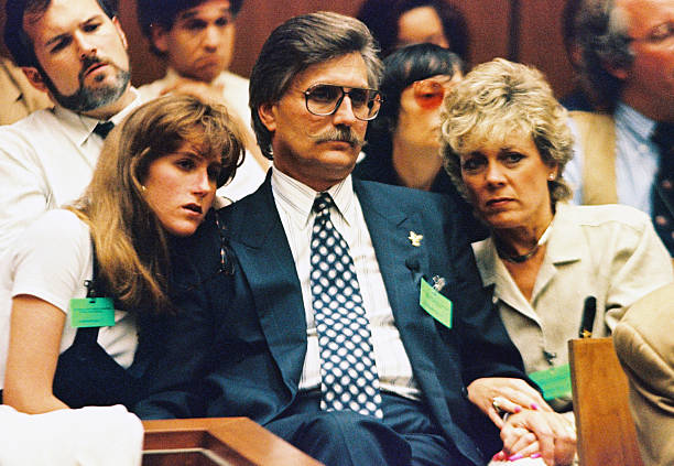 Fred Goldman , father of Ronald Goldman, his daughter Kim and wife Patty listen to testimony during a preliminary hearing following the murders of...