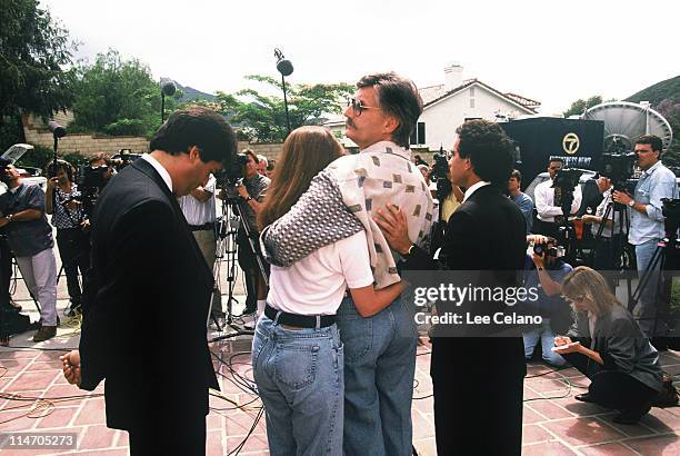 Kim and Fred Goldman, sister and father of Ronald Goldman, appear in front of the media June 15, 1994 at their home in Agoura Hills, CA, following...