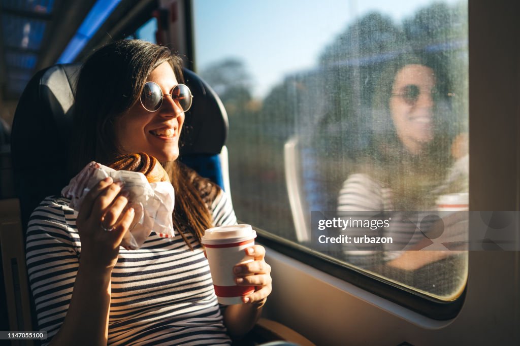 Looking through window on a train ride