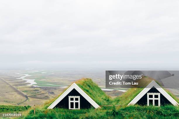 selid turf houses, skaftafell national park, iceland - green roof stock pictures, royalty-free photos & images