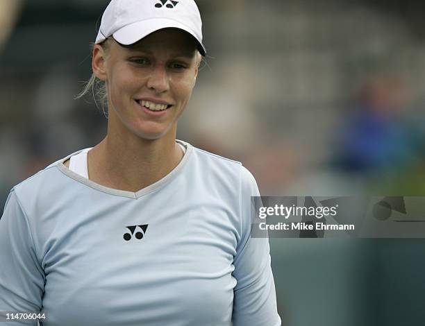 Elena Dementieva during her 3rd round match against Nuria Llagostera at The Family Circle Cup being held at the Family Circle Tennis Center in...