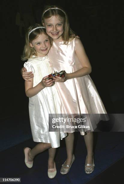 Elle Fanning and Dakota Fanning during Dakota Fanning Visits "Chitty Chitty Bang Bang" on Broadway - June 24, 2005 at The Hilton Theater in New York,...