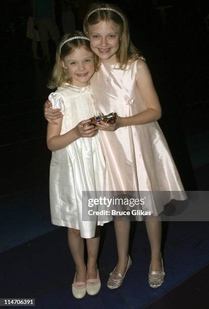 Elle Fanning and Dakota Fanning during Dakota Fanning Visits "Chitty Chitty Bang Bang" on Broadway - June 24, 2005 at The Hilton Theater in New York,...