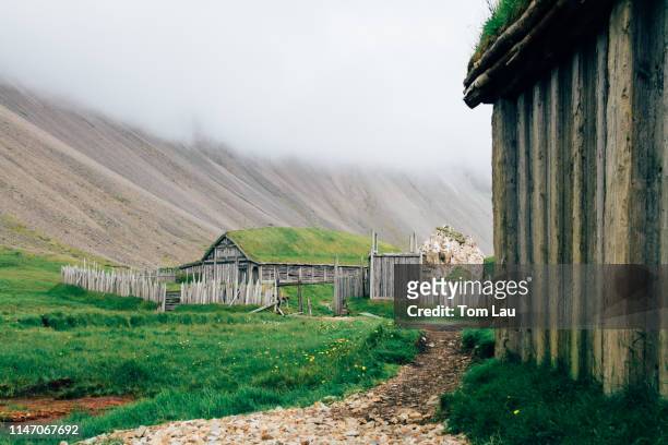 a viking scene in stokksnes, iceland - empty film set stock pictures, royalty-free photos & images