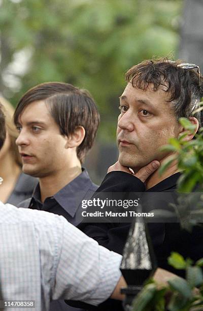 Tobey Maguire and Sam Raimi, director during Tobey Maguire on the Set of "Spider-Man 3" - May 26, 2006 in New York City, New York, United States.