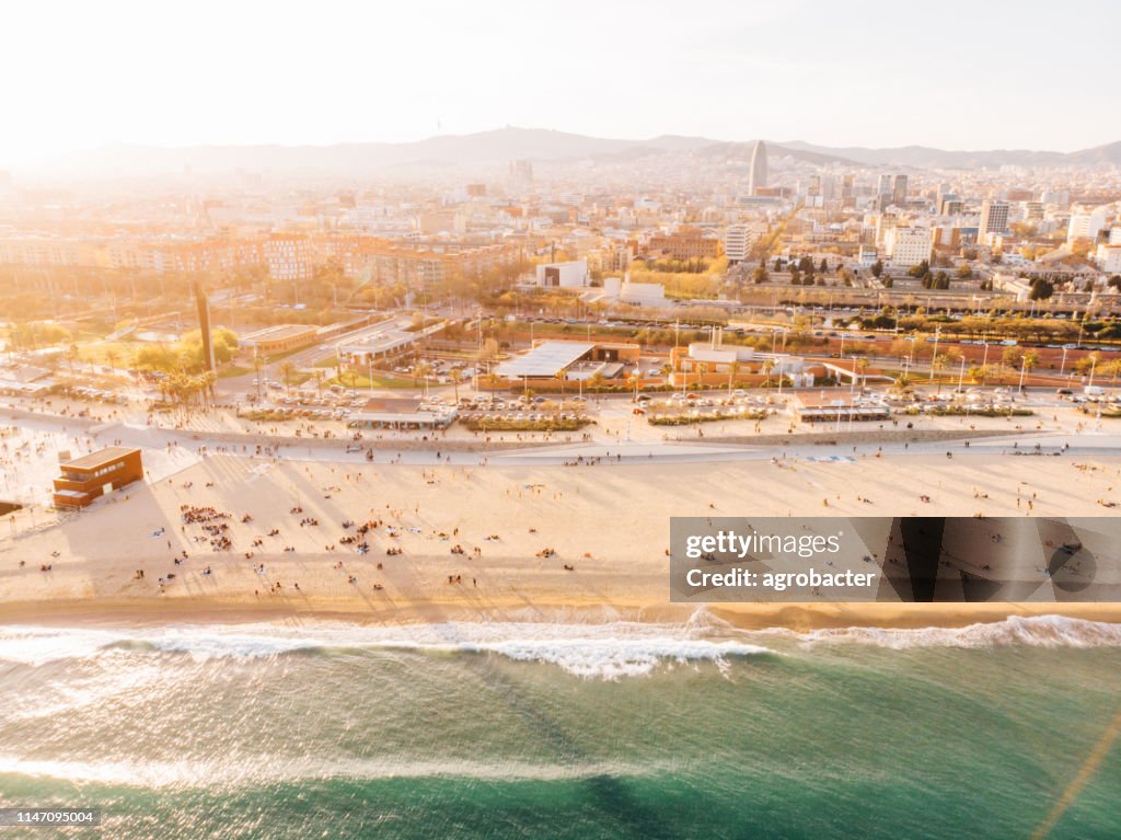Aerial view of Barceloneta beach
