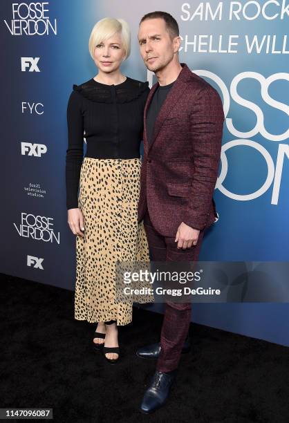 Michelle Williams and Sam Rockwell arrive at the FYC Event For FX's "Fosse/Verdon" at Samuel Goldwyn Theater on May 30, 2019 in Beverly Hills,...