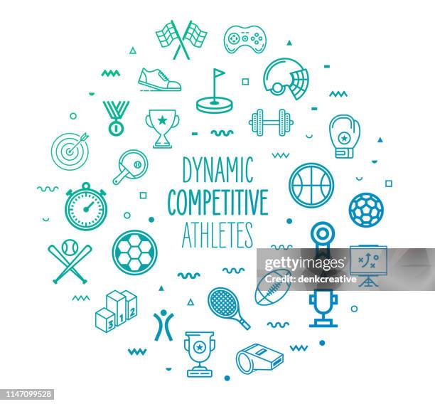 dynamic competitive athletes outline style infographic design - sports infographics stock illustrations