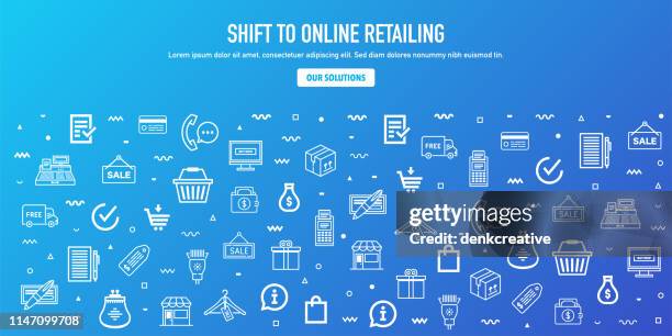 shift to online retailing outline style web banner design - contactless ordering stock illustrations