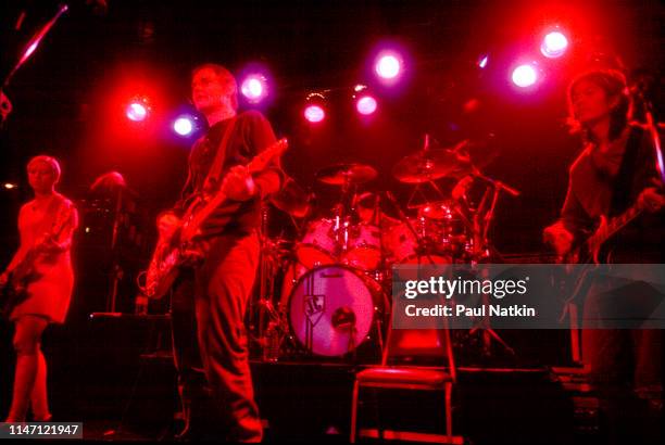 American Rock group Smashing Pumpkins perform onstage at the Double Door, Chicago, Illinois, March 5, 1995. Pictured are, from left, D'Arcy Wretzky,...