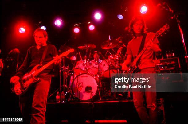 American Rock group Smashing Pumpkins perform onstage at the Double Door, Chicago, Illinois, March 5, 1995. Pictured are, from left, Billy Corgan, on...