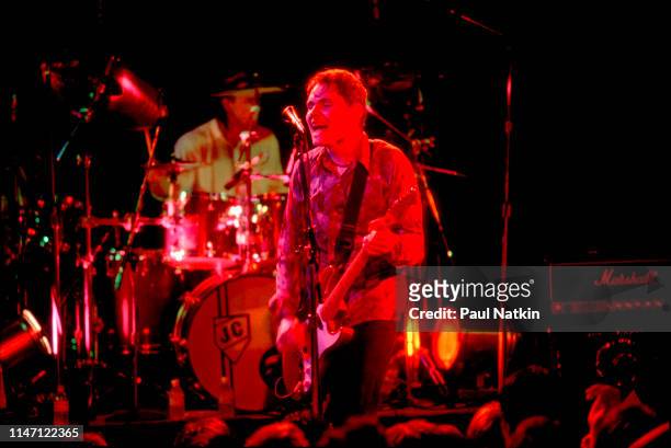 American Rock musician Billy Corgan, of the group Smashing Pumpkins. Plays guitar as he performs onstage at the Metro, Chicago, Illinois, April 15,...