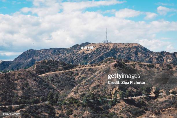 mount lee with hollywood sign from griffith observatory - mulholland drive stock pictures, royalty-free photos & images