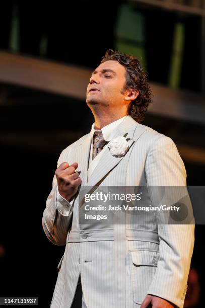 German tenor Jonas Kaufmann performs during the final dress rehearsal prior to the premiere of the Metropolitan Opera/Des McAnuff production of...