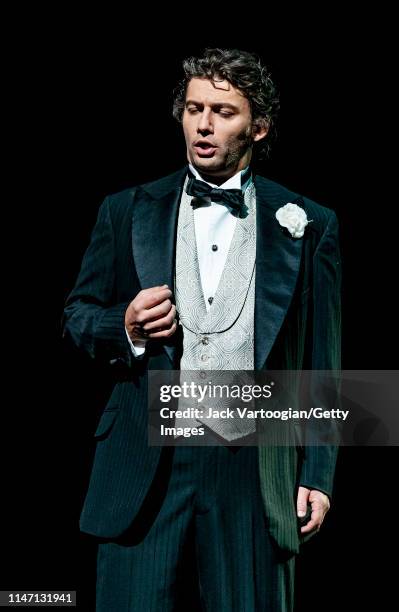 German tenor Jonas Kaufmann performs during the final dress rehearsal prior to the premiere of the Metropolitan Opera/Des McAnuff production of...