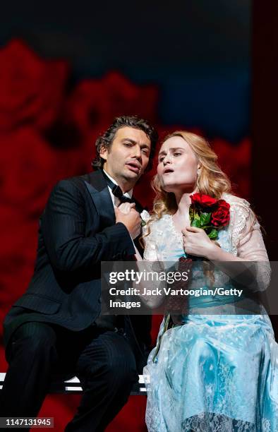 German tenor Jonas Kaufmann and Russian soprano Marina Poplavskaya perform during the final dress rehearsal prior to the premiere of the Metropolitan...