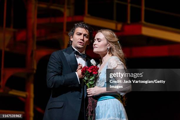 German tenor Jonas Kaufmann and Russian soprano Marina Poplavskaya perform during the final dress rehearsal prior to the premiere of the Metropolitan...