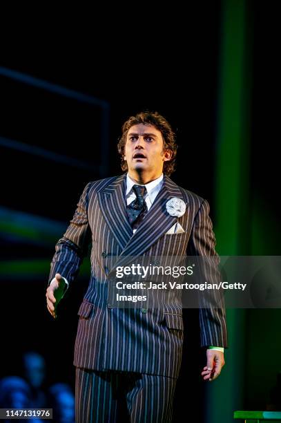 German tenor Jonas Kaufmann performs during the final dress rehearsal prior to the premiere of the Metropolitan Opera/Des McAnuff production of...