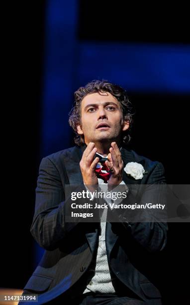 German tenor Jonas Kaufmann performs during the final dress rehearsal prior to the premiere of the Metropolitan Opera/Des McAnuff production of...