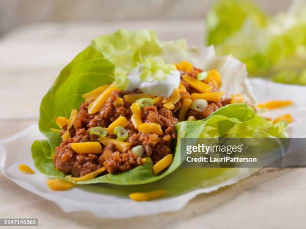 chili lettuce wrap - lettuce stock pictures, royalty-free photos & images