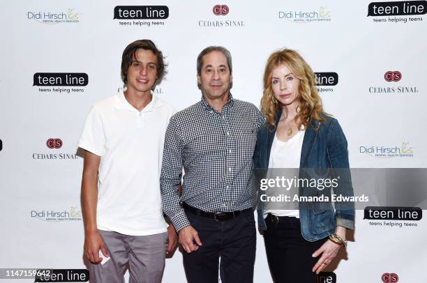 Jackson Gurvitz, producer Marc Gurvitz and model Julianne Phillips arrive at the Teen Line 2019 Food For Thought Brunch at the UCLA Meyer and Renee...