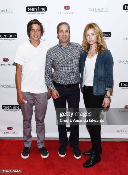 Jackson Gurvitz, producer Marc Gurvitz and model Julianne Phillips arrive at the Teen Line 2019 Food For Thought Brunch at the UCLA Meyer and Renee...