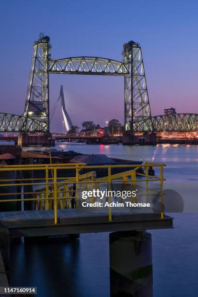 rotterdam skyline and koningshaven bridge, netherlands, europe - 鉄道橋 ストックフォトと画像