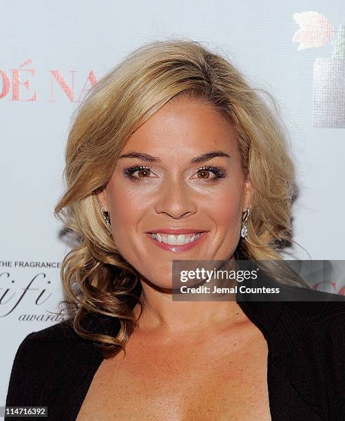 Cat Cora poses backstage at the 2011 FiFi Awards at The Tent at Lincoln Center on May 25, 2011 in New York City.